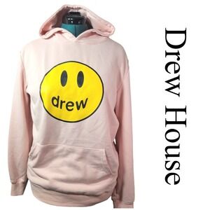 Drew House Mascot Hoodie Pink Smiley Face Graphic Pullover Sweatshirt Small